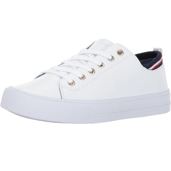 Tommy Hilfiger White Low-Top Sneakers with Navy and Red Trim - Picture 3 of 4